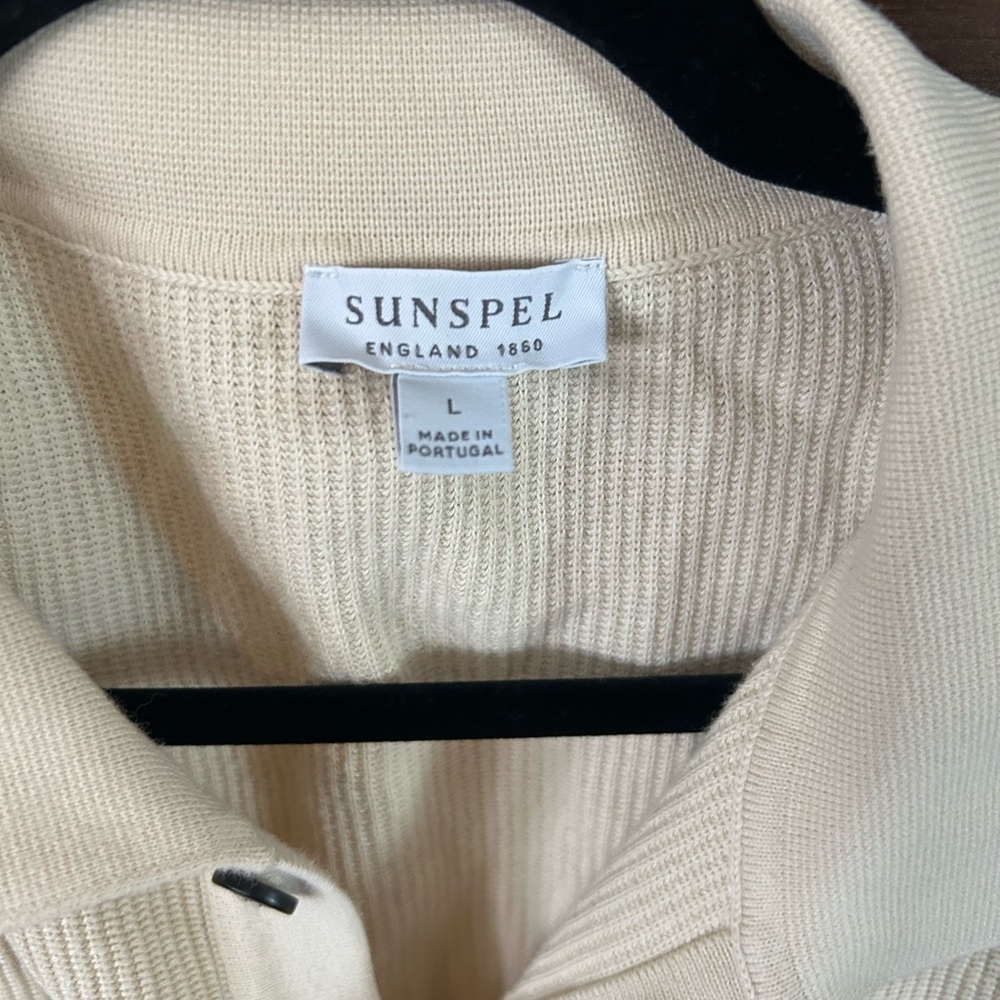 Sunspel Cream Ribbed Button-Front Men's Cardigan Jacket Size Large - Picture 2 of 3